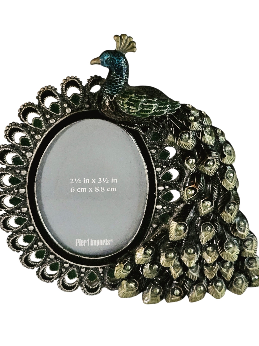 PIER 1 IMPORTS Jeweled Peacock Picture Frame Enamel Rhinestone Metal